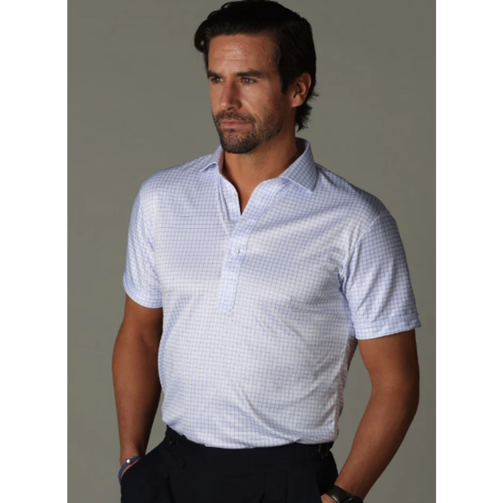 Collars and Co Polo Shirt Semi Spread Collar Thin Blue Check Size Large Relaxed